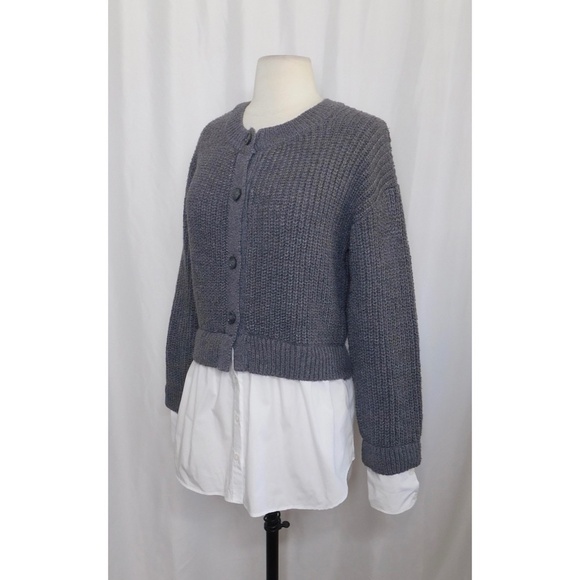 NWT!! ANTHROPOLOGIE Gray Cropped Twofer Cardigan Sweater Academia Preppy Small - Picture 6 of 16